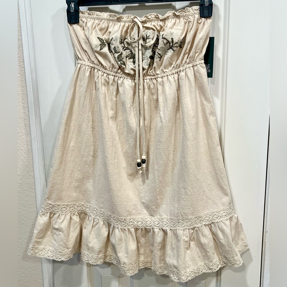 Boho Strapless Cream Embroidered Shirt